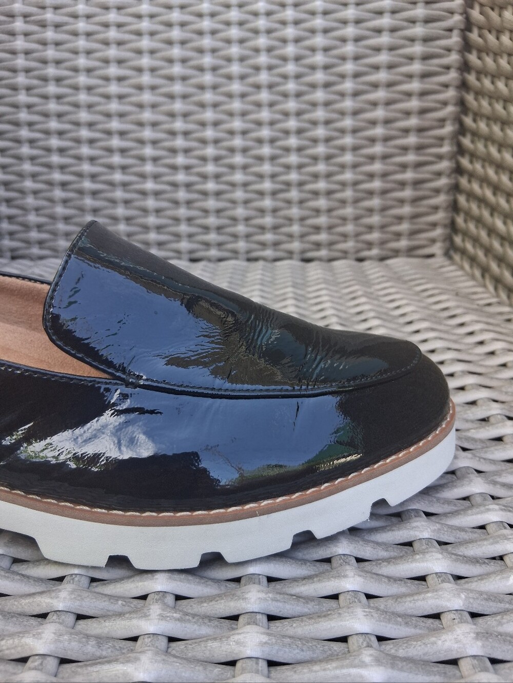 NEW Vionic Kensley Black Patent Leather Slip-On Loafers with White Sole - Picture 4 of 14